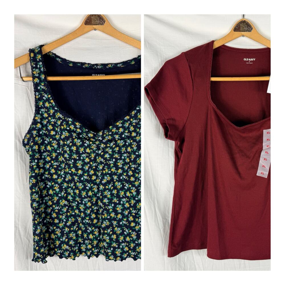 OLD NAVY Women's XL Ribbed Shirt Lot Sleeveless Short Sleeve Floral Blue Red